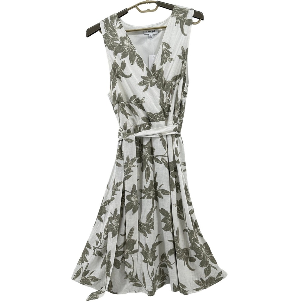 GILLI Jonas Flower Dress Womens‎ Large Olive Green Floral  Midi Dress NEW!